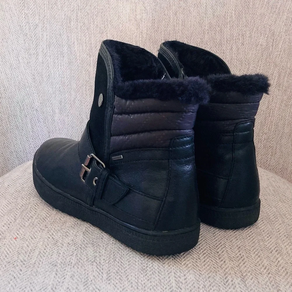 Geox Black Leather Fur-Lined Buckle Women's Boots